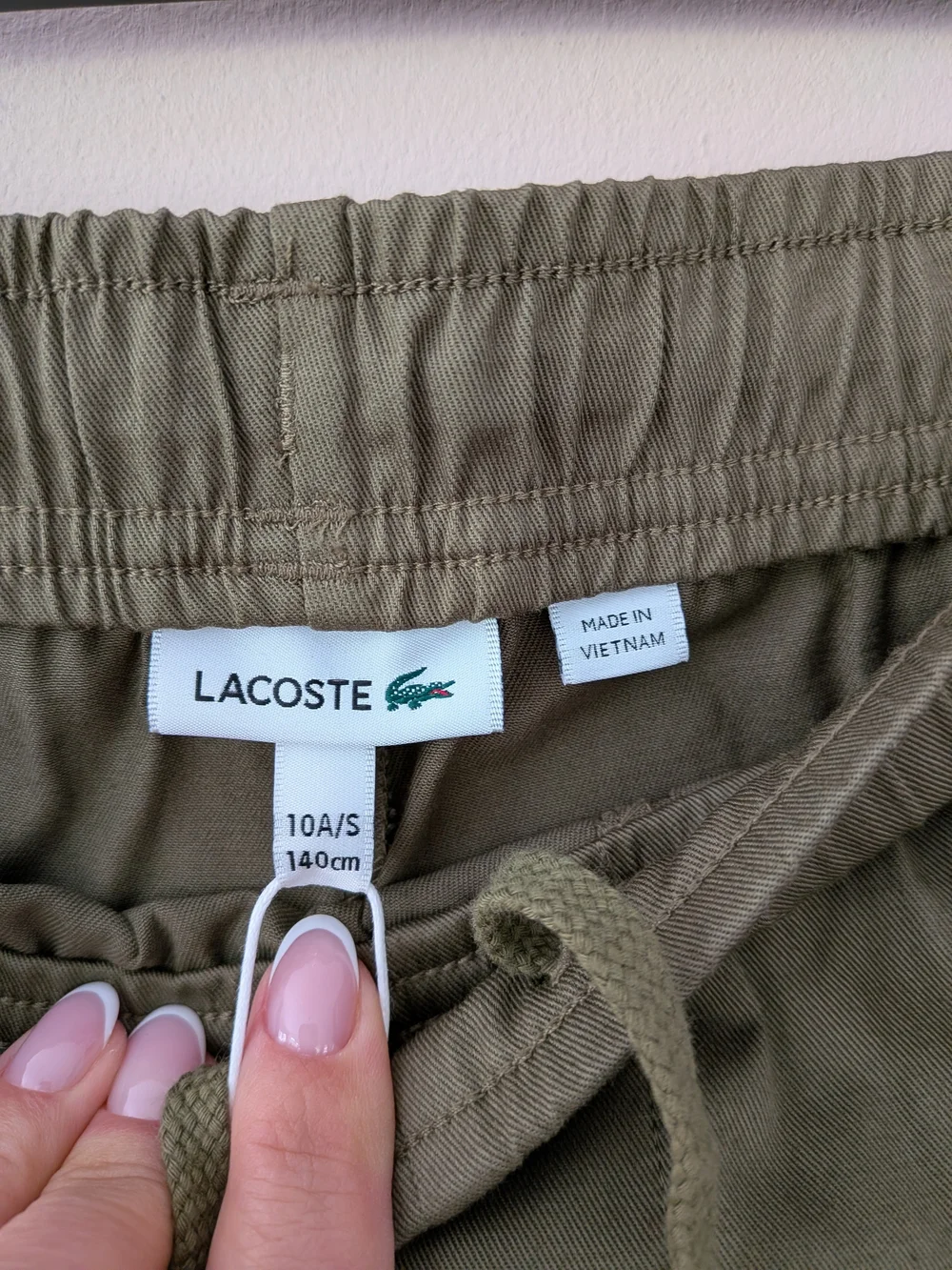 Lacoste Boys Cargo Shorts Size 10A 140cm Olive Green Cotton Stretch NWT